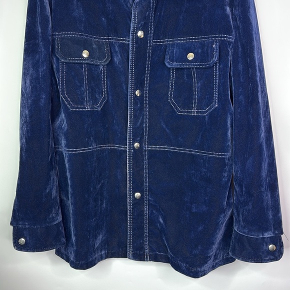 Vintage Blue Velveteen Snap Button Rockabilly Western Jacket Size Large 70s - Picture 3 of 12